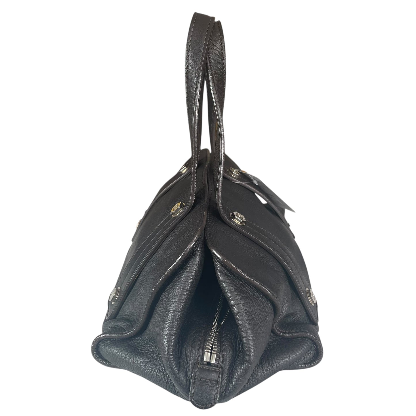 Chanel CC Bolt Deerskin Boston Dark Brown Studded Purse