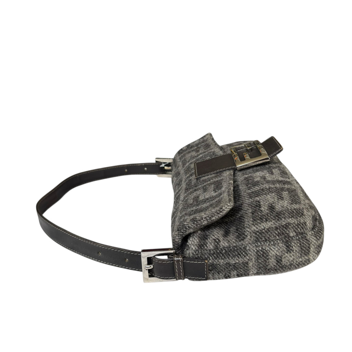 Fendi Y2K Classic Baguette Zucca Cashmere Grey & Black Shoulder Purse