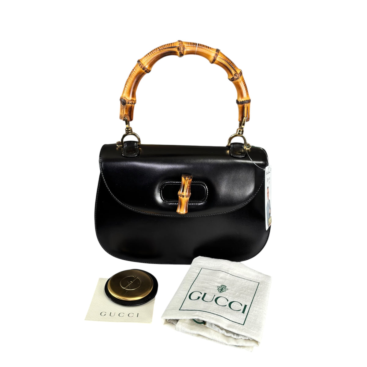 Gucci 1947 Bamboo Black Box Leather Turn-Lock Purse