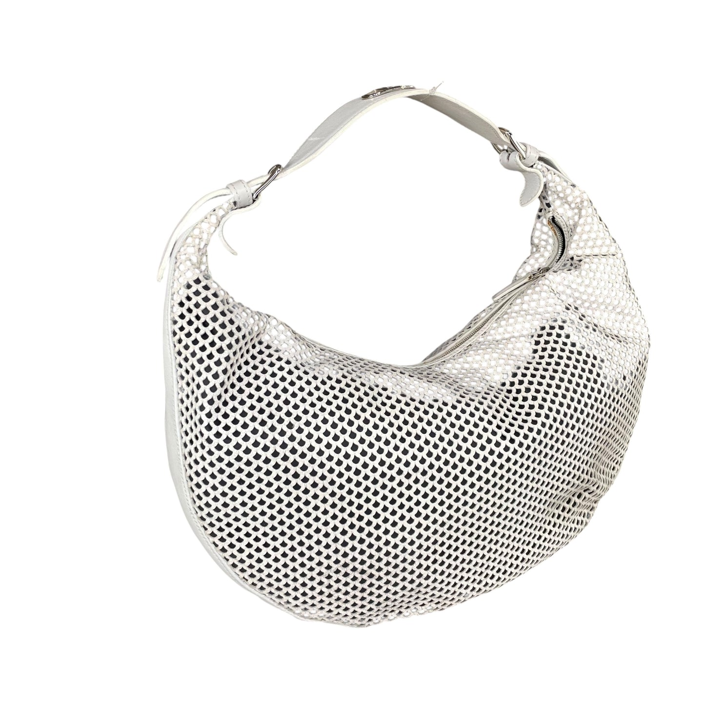 Christian Dior Y2K Perforated White Leather CD Logo Medium Hobo Bag