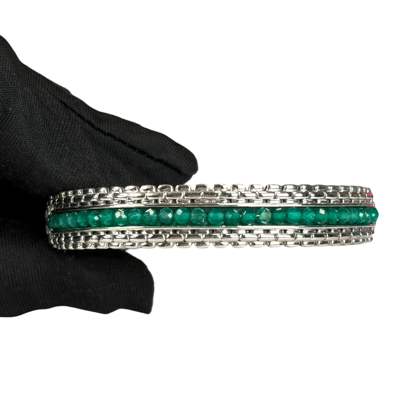 JAI by John Hardy Sterling 925 Green Gemstone Hinged Bangle 6.75”