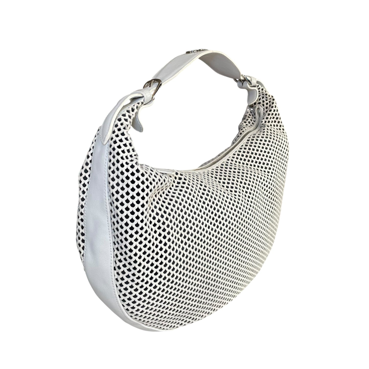 Christian Dior Y2K Perforated White Leather CD Logo Medium Hobo Bag