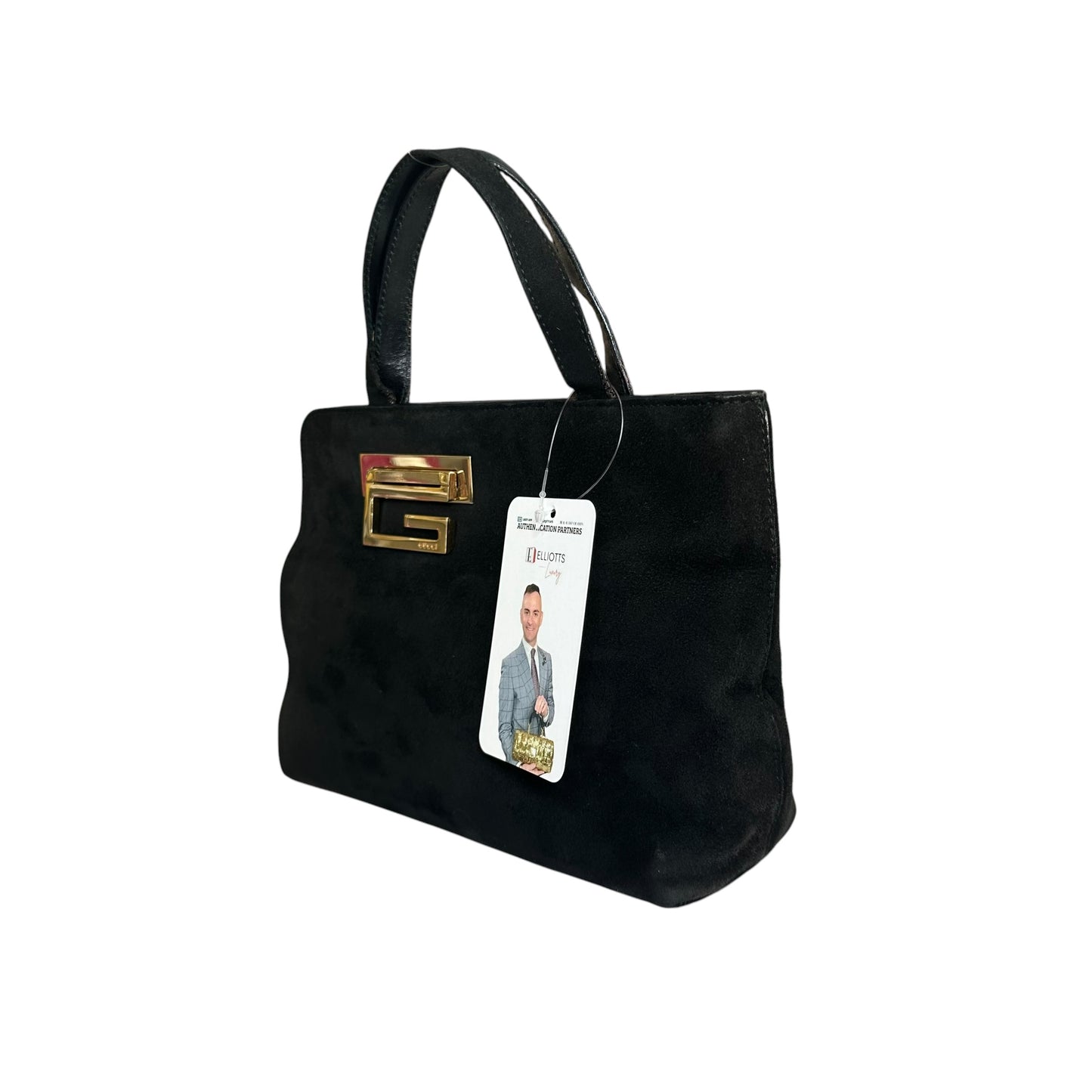 Gucci G Black Suede. Leather GHW Mini Tilt-Lock Top Purse