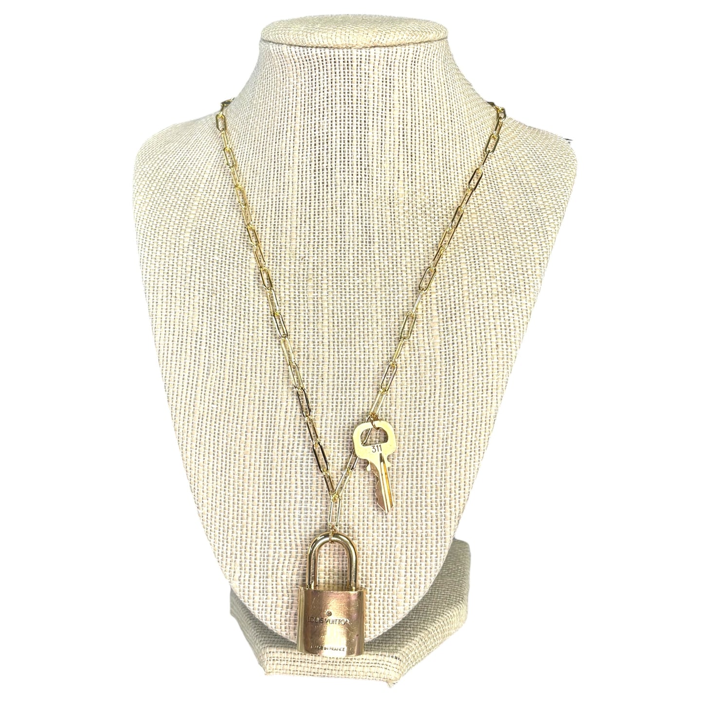 Louis Vuitton Lock & Key Convertible Necklace – 19” Gold-Tone Paperclip Chain