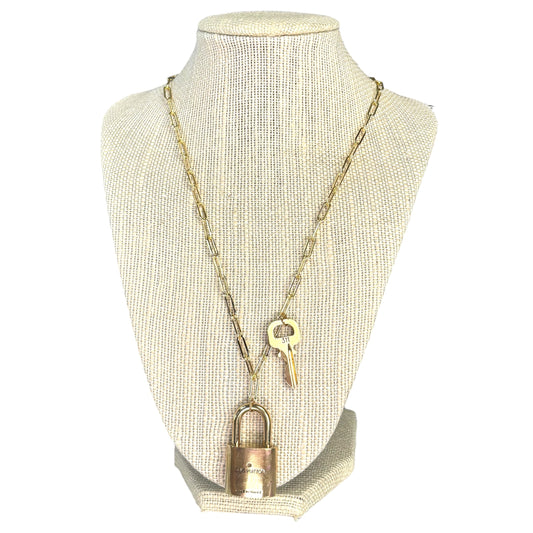 Louis Vuitton Lock & Key Convertible Necklace – 19” Gold-Tone Paperclip Chain