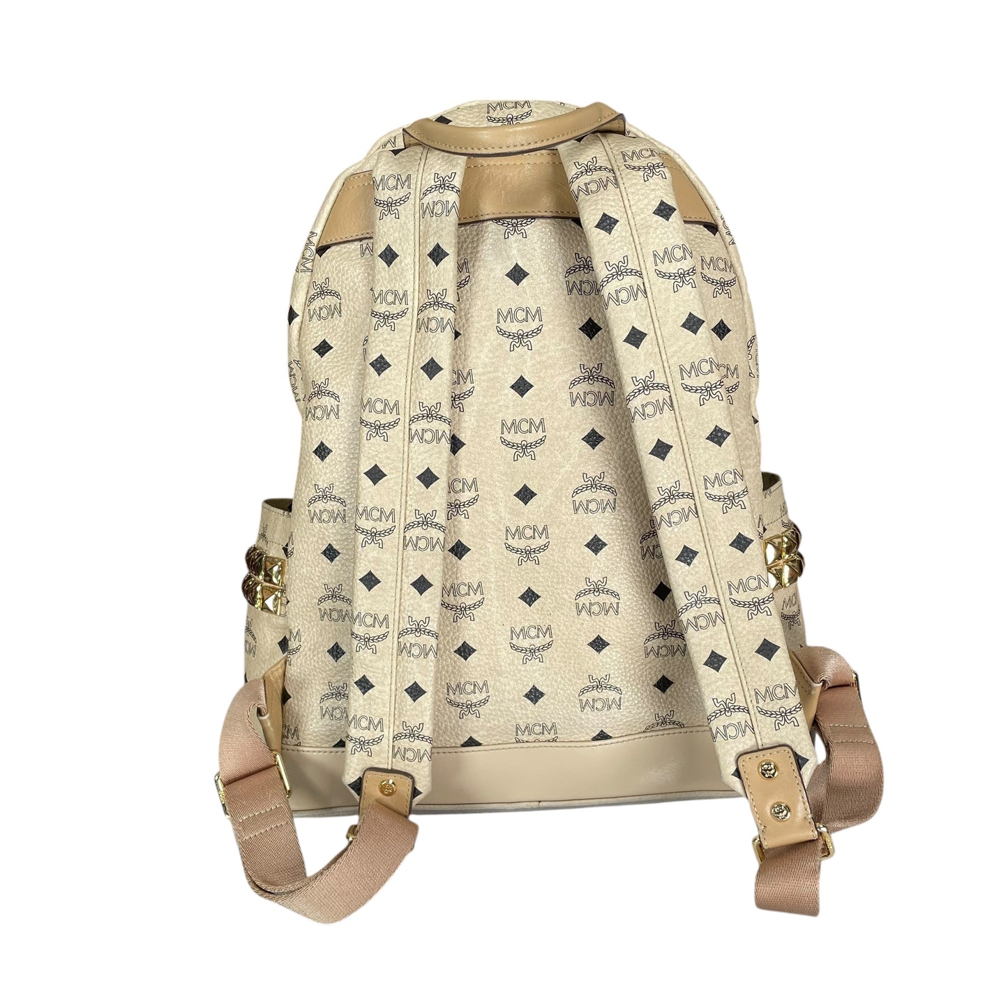 MCM Viestos GHW Studded Creme Pebbled Canvas 15" Laptop Bag Backpack