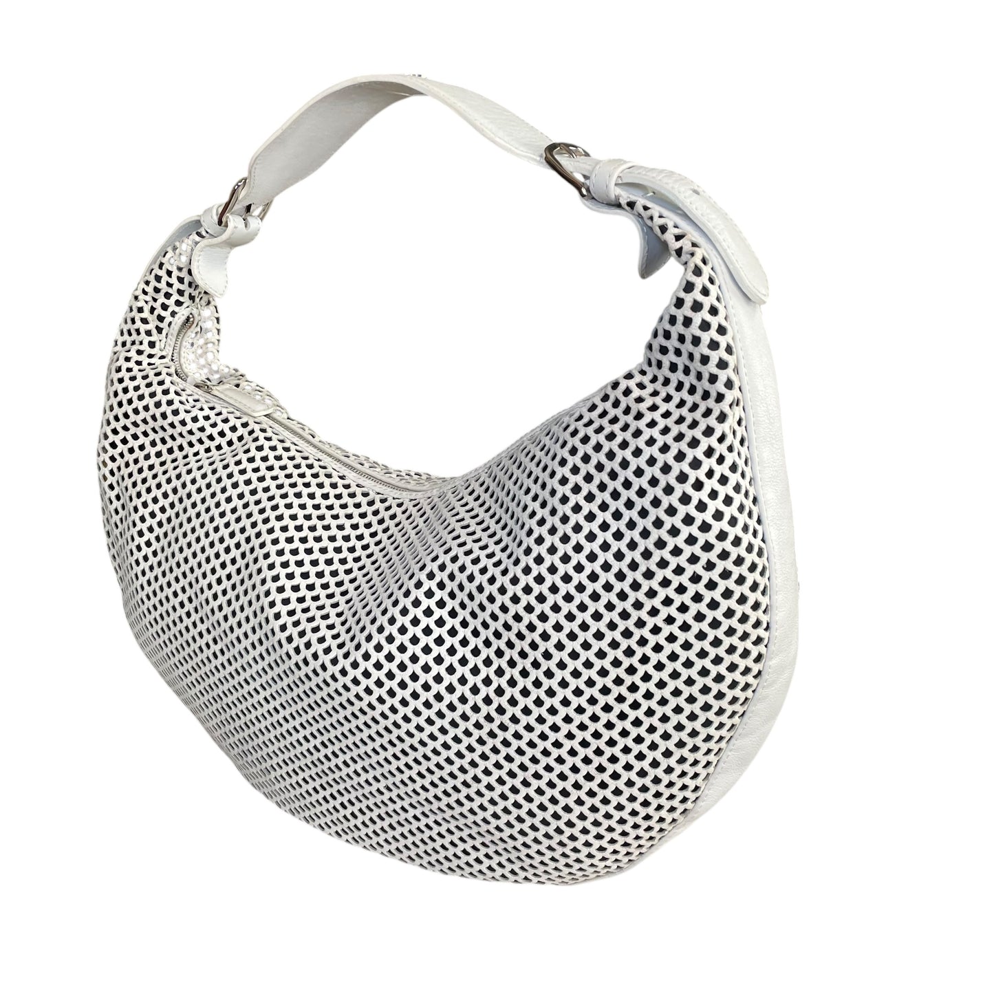 Christian Dior Y2K Perforated White Leather CD Logo Medium Hobo Bag