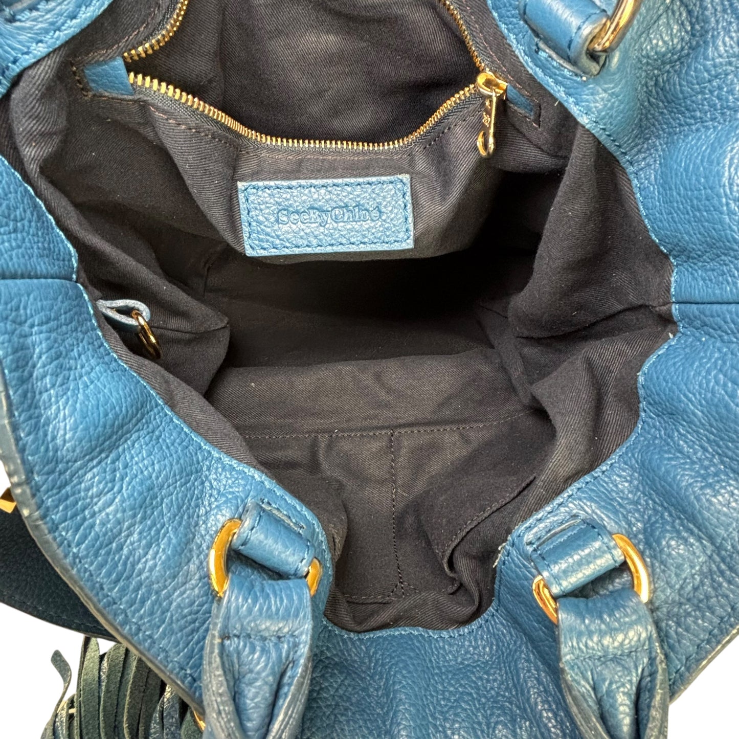 See By Chloe Blue 2-Way Leather GHW Drawstring Bucket Bag