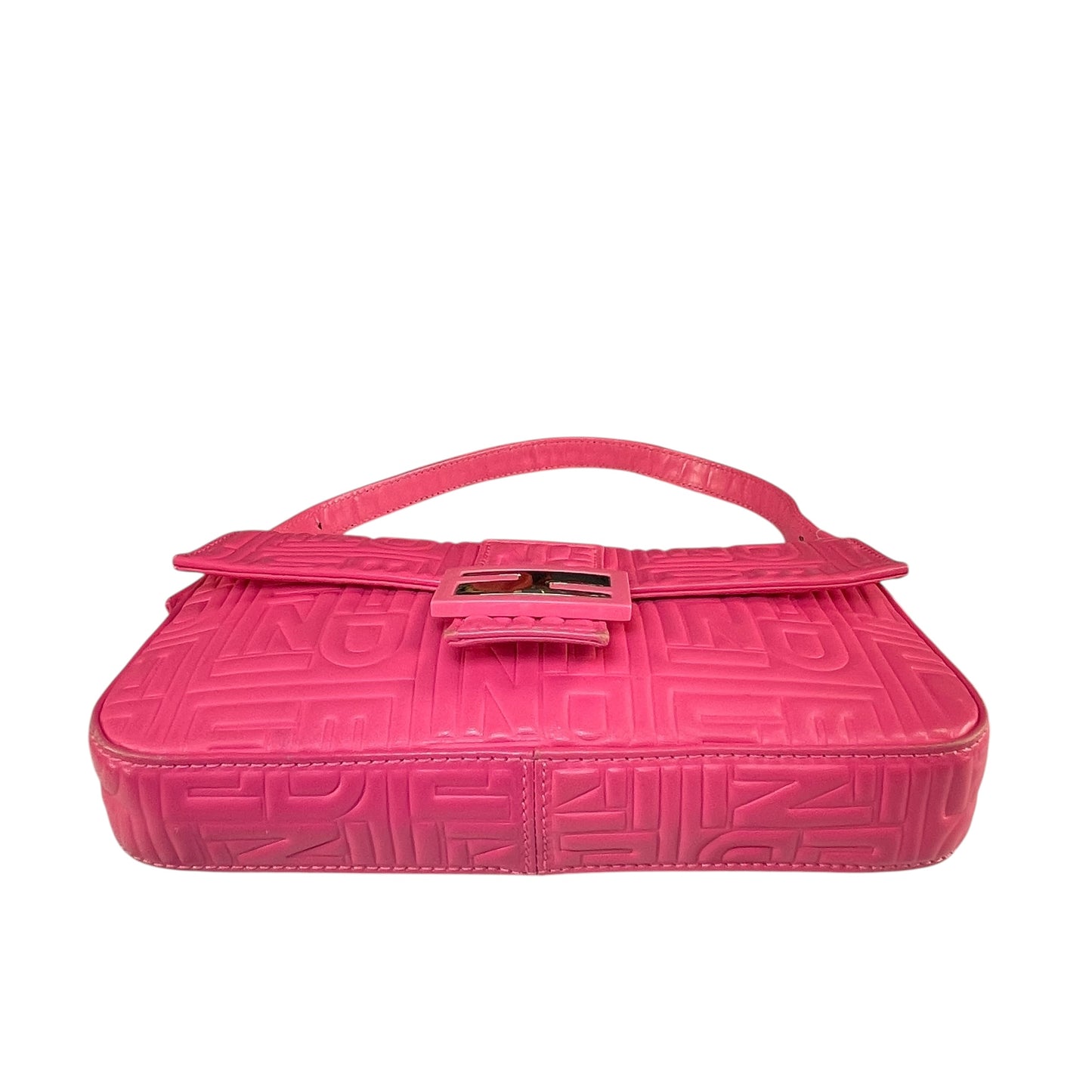 Fendi Baguette Re-Issue Embossed GHW Fusia Pink Leather Shoulder Purse