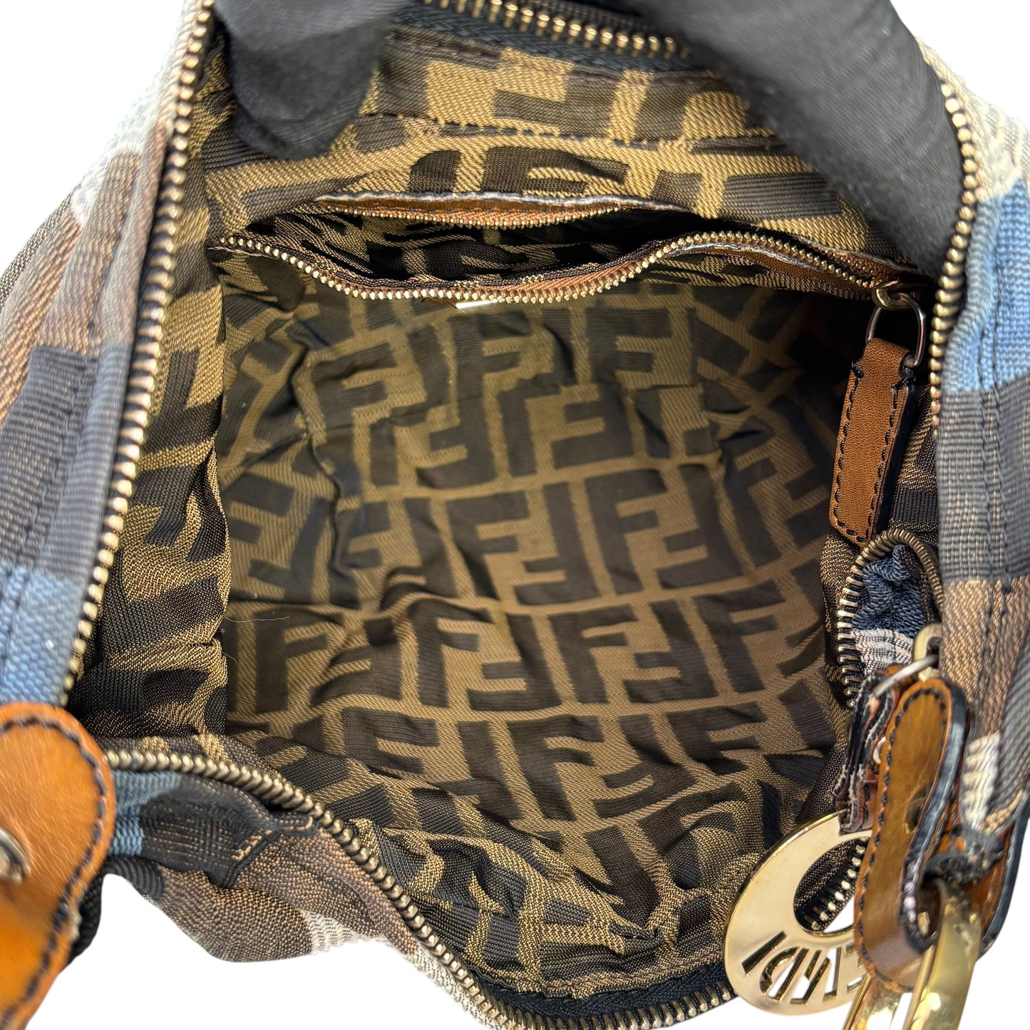 Fendi Y2K Pequin Striped Multicolor Small Blue / Brown GHW Jacquard Hobo Purse