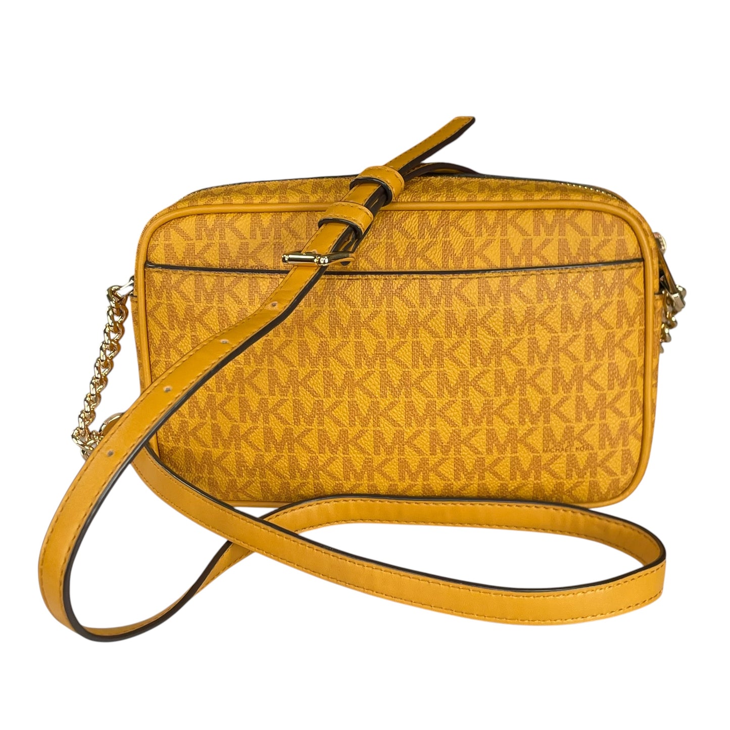 Micheal Kors Mustard GHW Jet Set Leather Canvas Crossbody