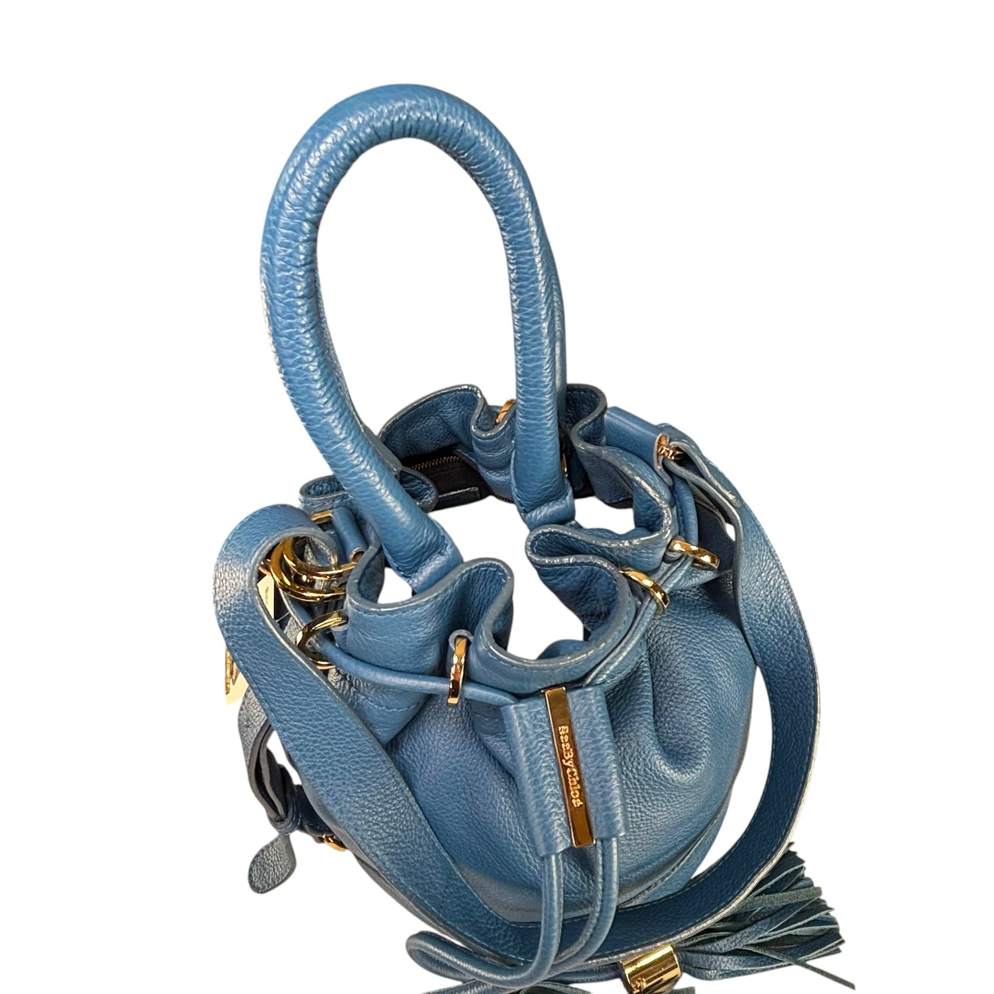 See By Chloe Blue 2-Way Leather GHW Drawstring Bucket Bag