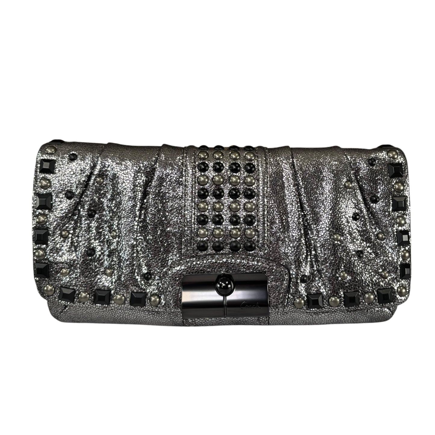 Coach Metallic Studded Gunmetal XL Kristian Leather Clutch