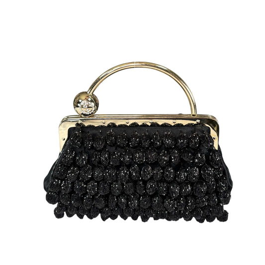 Gucci GG Y2K Mini GHW Black Satin Crystal Ball Kiss-Lock Beaded Clutch