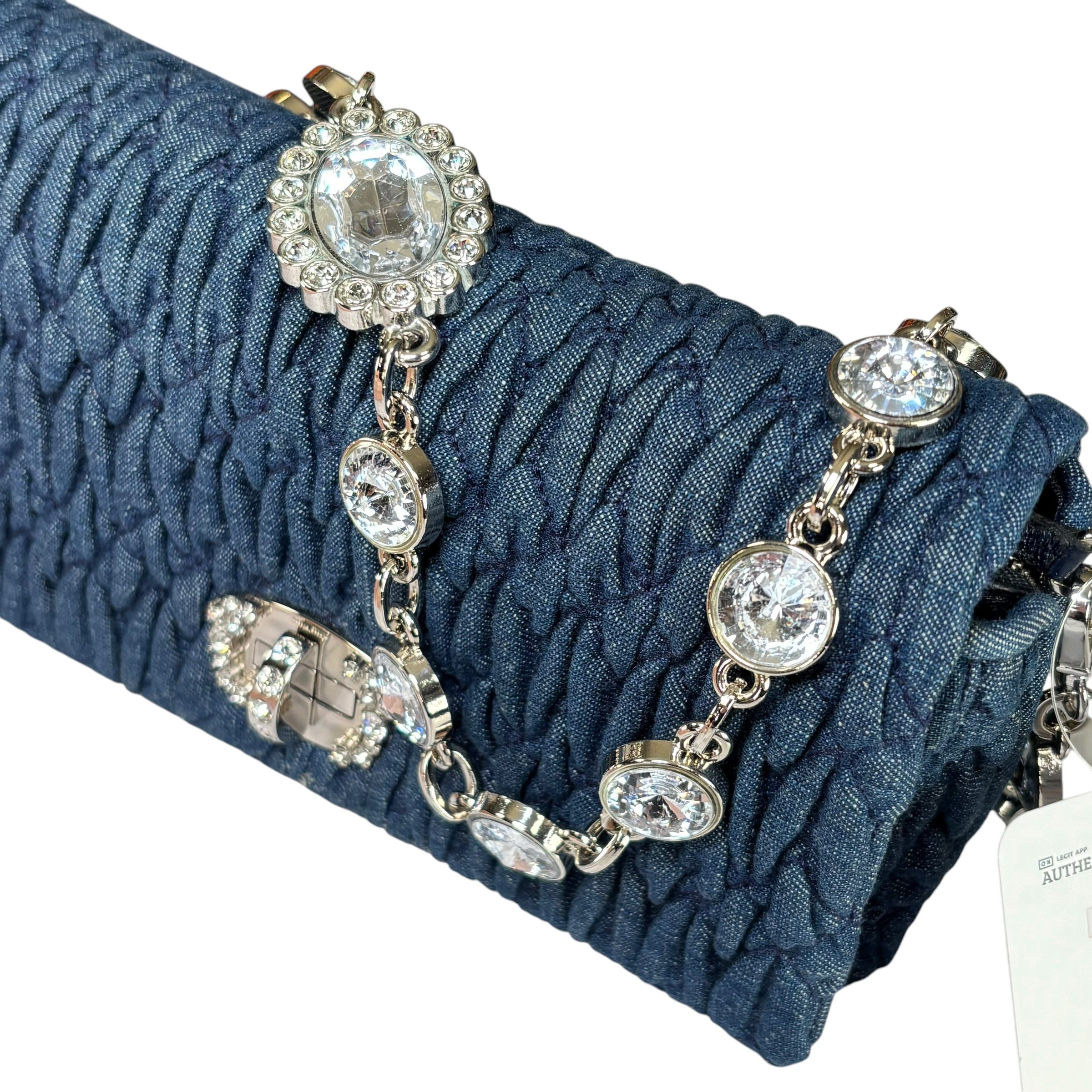 Miu Miu Crystal SHW Encrusted Denim 2-Way Crossbody Flap Turn-Lock