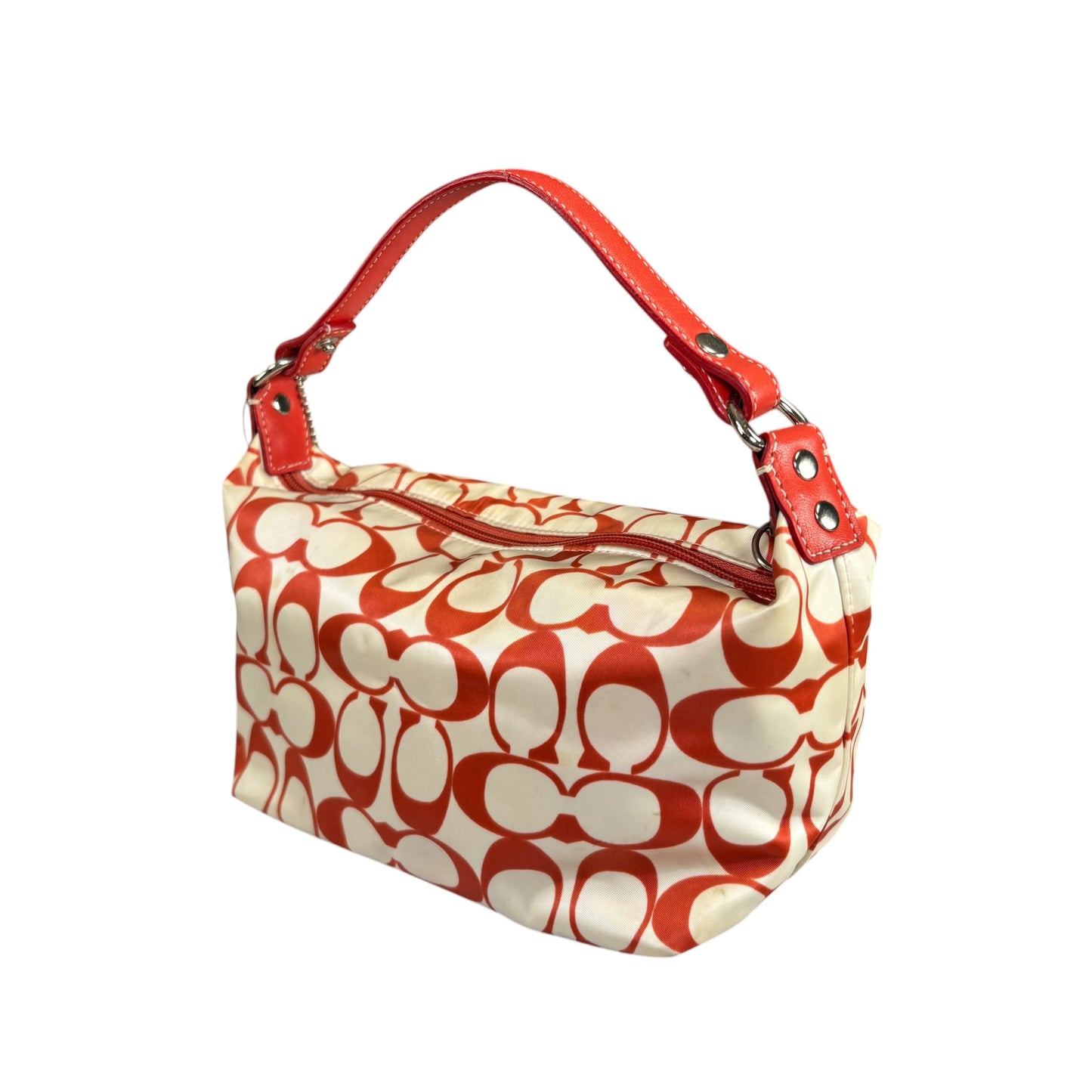 Coach Mini Hampton Red Nylon Cosmetic Make-Up Shoulder Purse