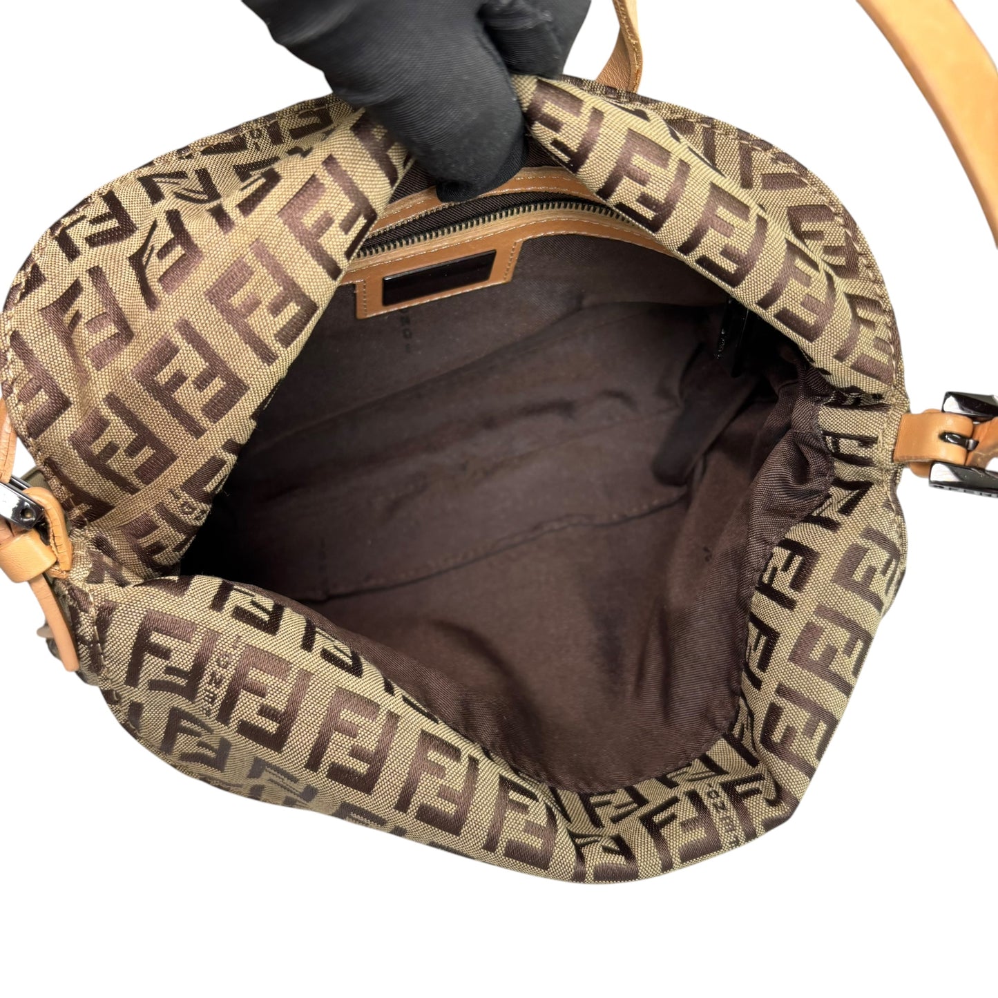 Fendi Y2K Slim Mama Baguette Tan Gunmetal Purse