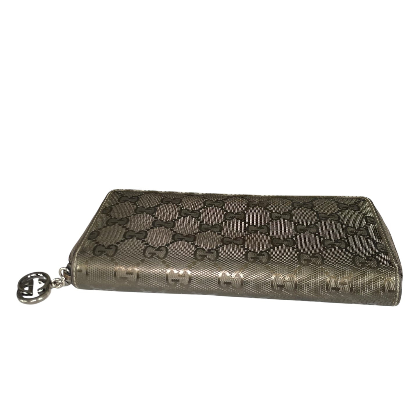 Gucci GG Bronze Impleme Metallic Gunmetal HW Zip Around Long Wallet