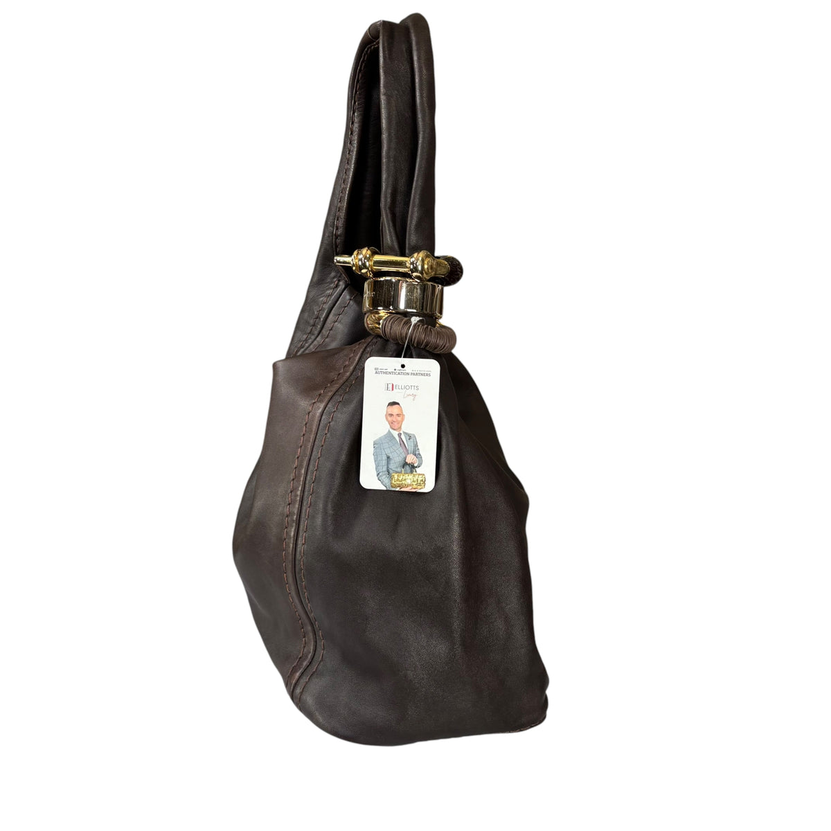 Jimmy Choo Saba Brown Leather GHW Bangle Large Hobo Shoulder Purse