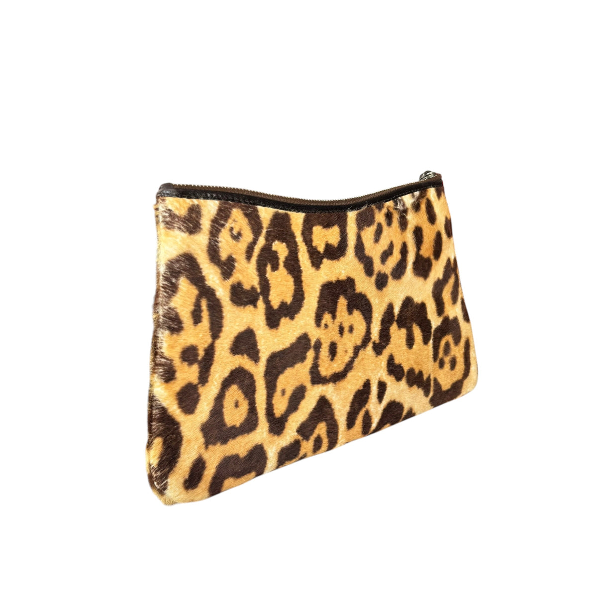 Christian Dior Harako Y2K Pony Hair Zippy Clutch – Leopard Print / Brown Leather
