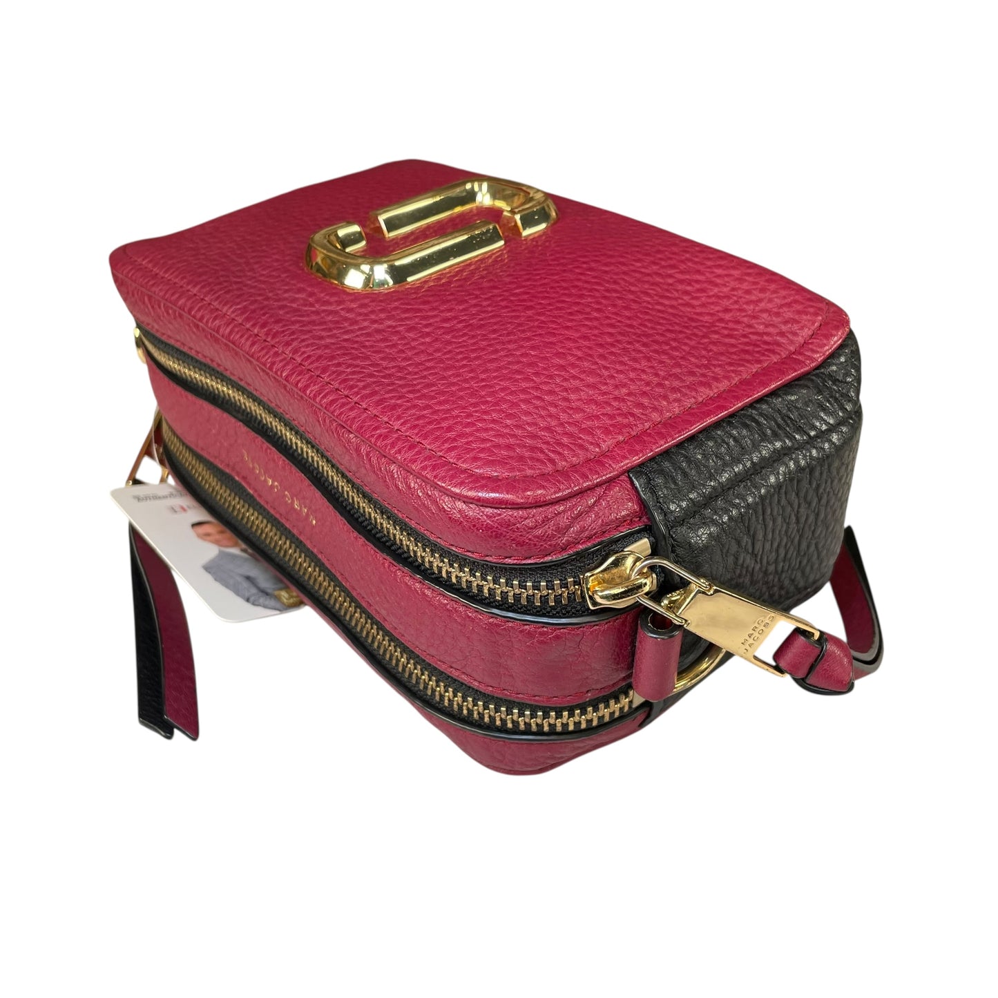 Marc Jacobs Soft Snapshot 21 Burgundy Black Leather Crossbody Gold HW Strap