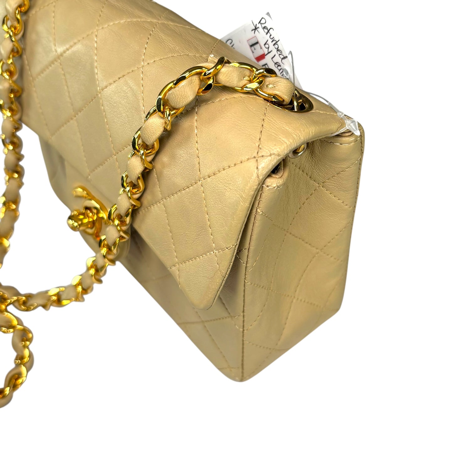 Chanel CC Classic Mini Square Beige Lambskin GHW Shoulder Purse