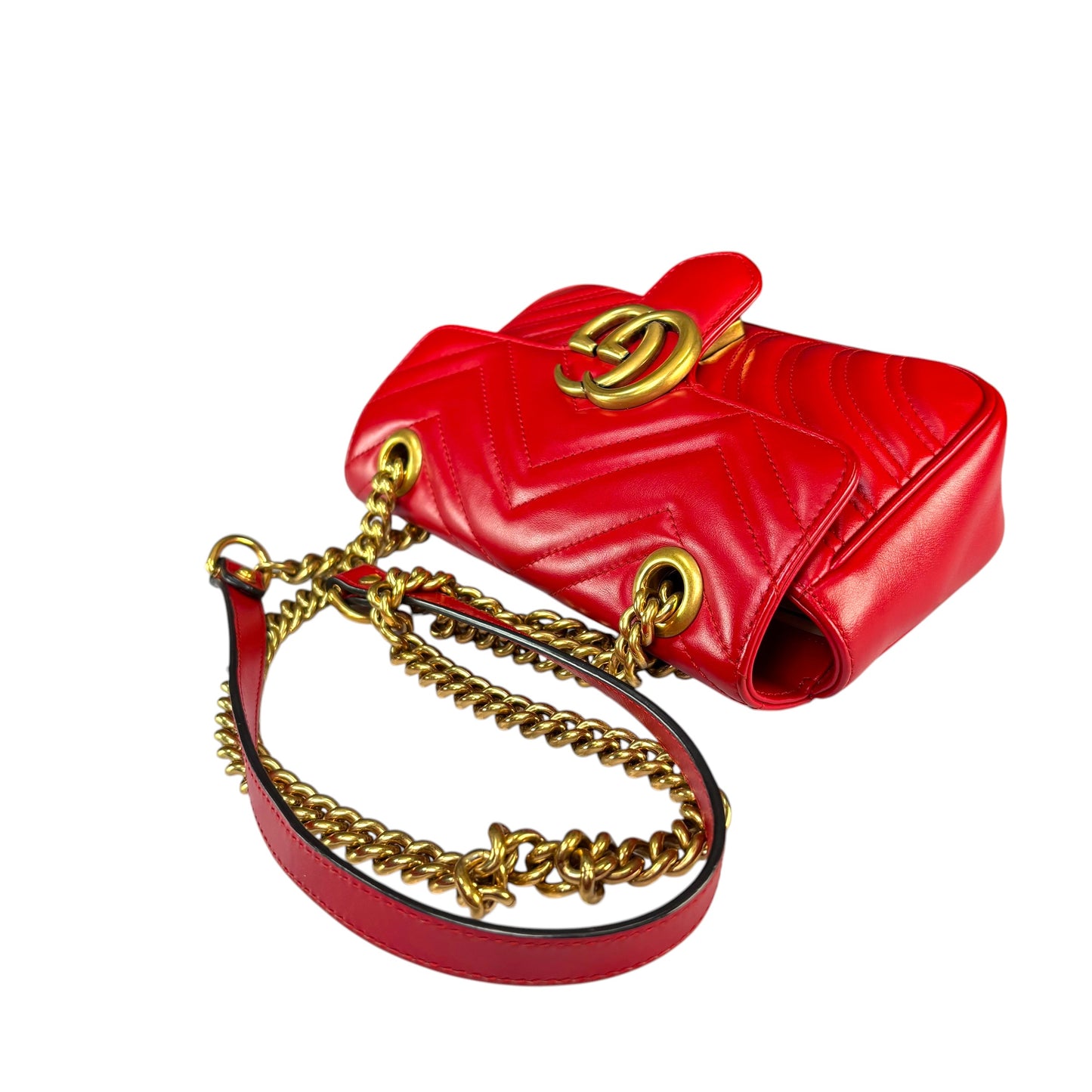 Gucci GG Marmont Red Leather Quilted Crossbody Shoulder Purse