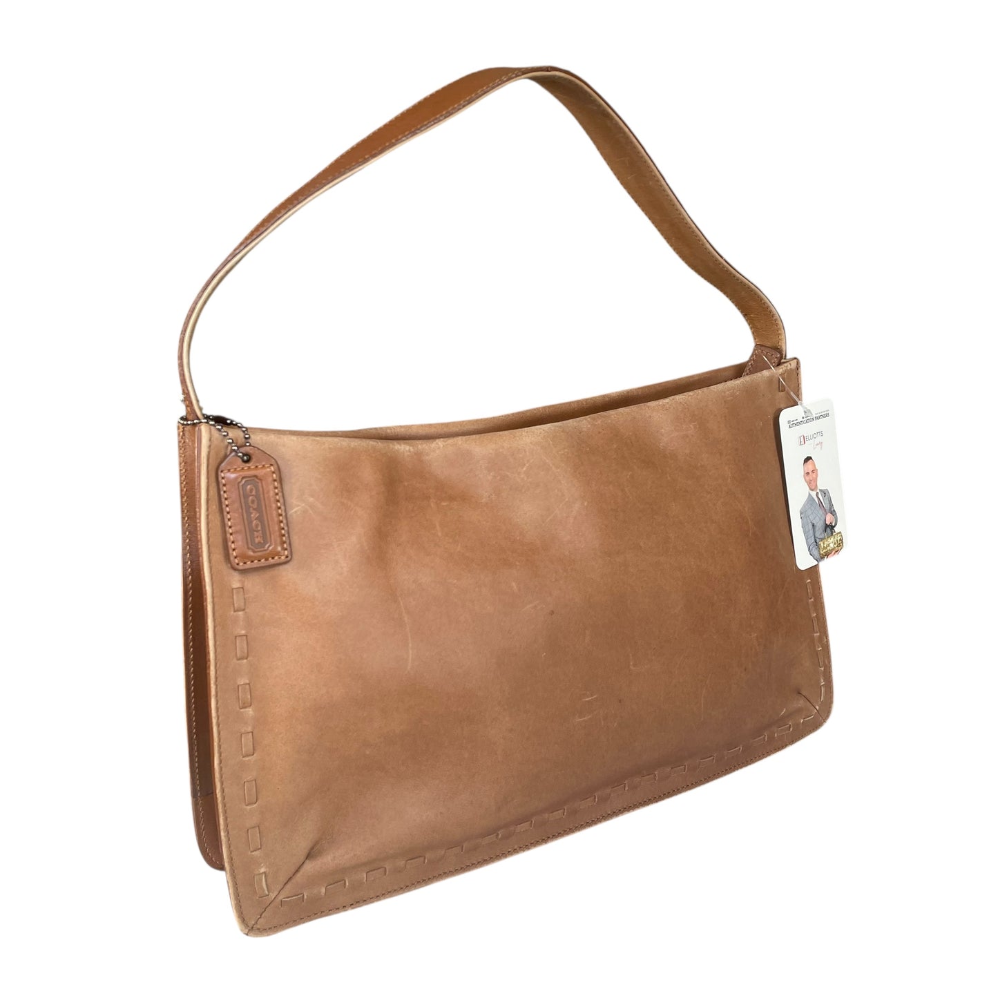 Coach Whitney Brown Distressed Leather 9467 Zip Stitch Trim Y2K Shoulder Bag