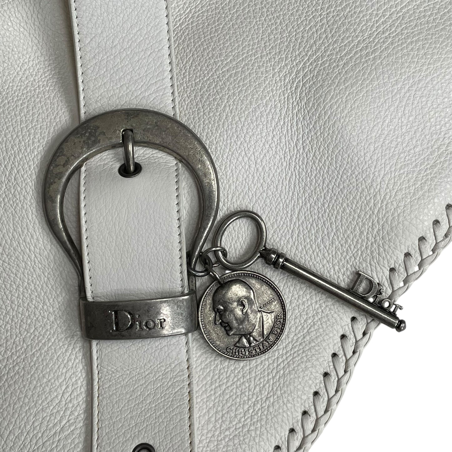 Christian Dior White Gaucho Large Y2K Top Handle Single Flap Shoulder Purse