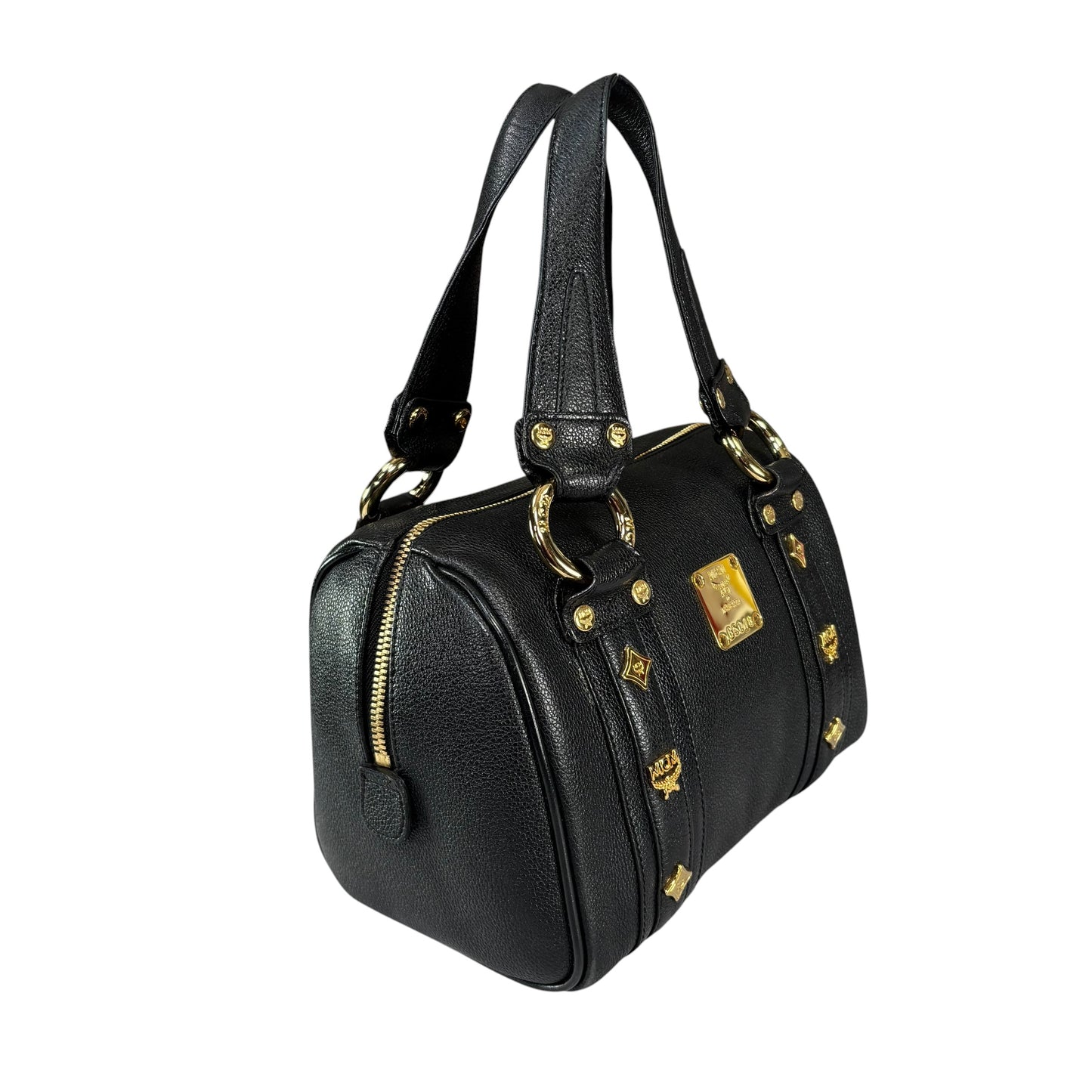 MCM Viestos GHW Black Mini Boston Studded Zip Purse 9”