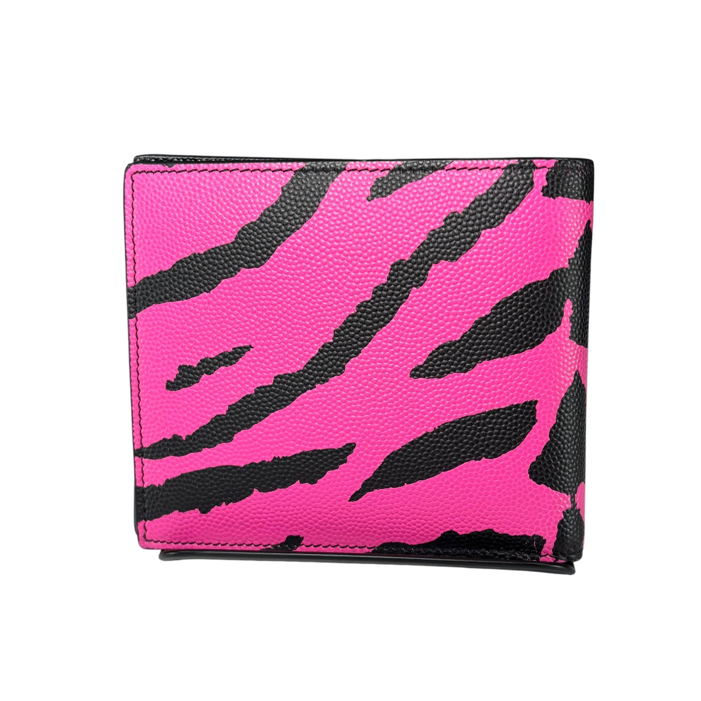 YSL Saint Laurent Mens Pink / Black Tiger Print Caviar Leather Bi-Fold Wallet