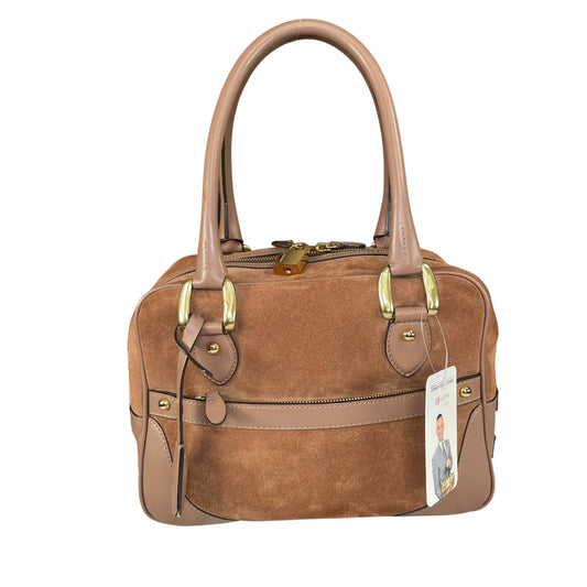 J&M Davidson Mia Equestrian Satchel Suede Leather Brown Lock Key Boston Bag