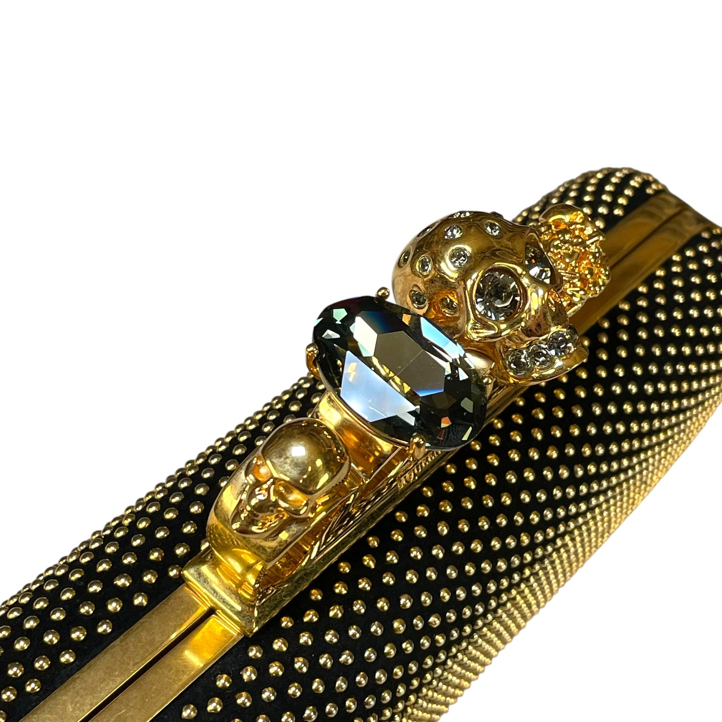 Alexander McQueen Crystal Studded Knuckle Clutch Skull Ring Blue Stone Bag