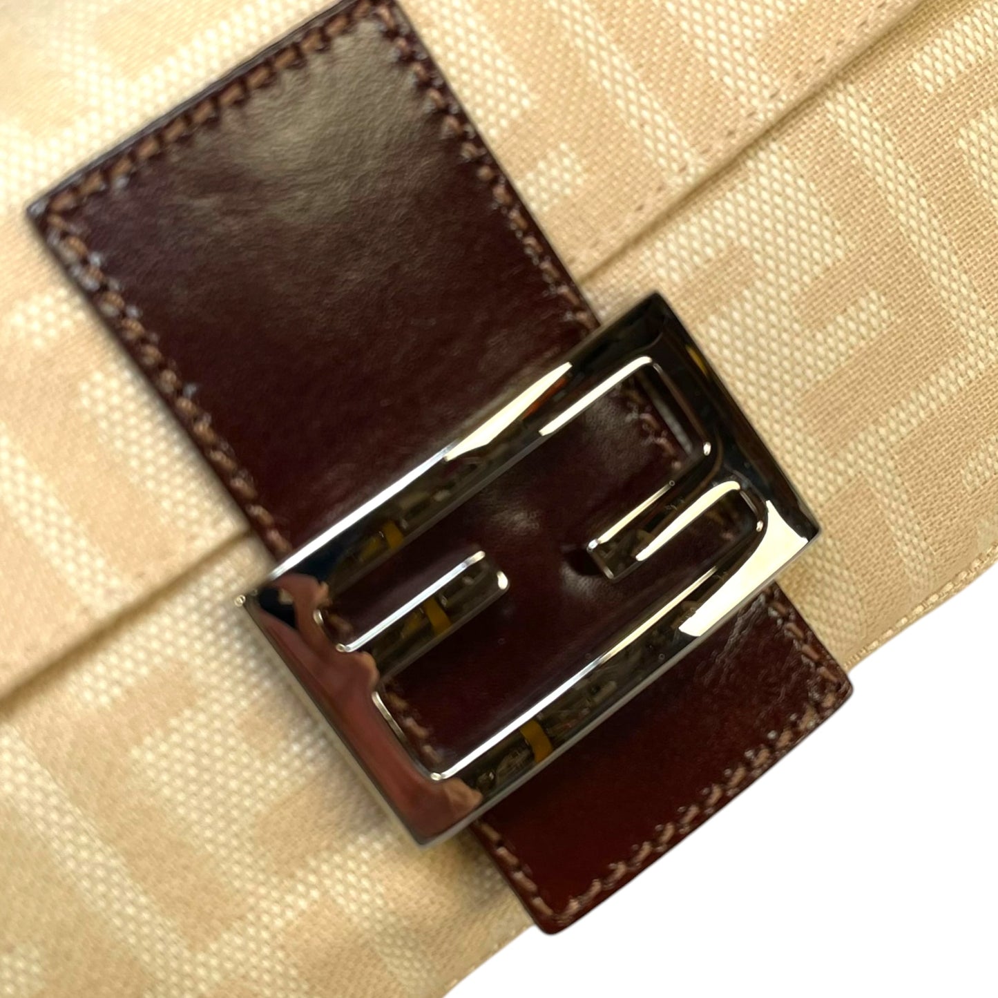 Fendi Baguette Y2K Zucca Monogram Cream Brown Fabric Leather Shoulder Purse