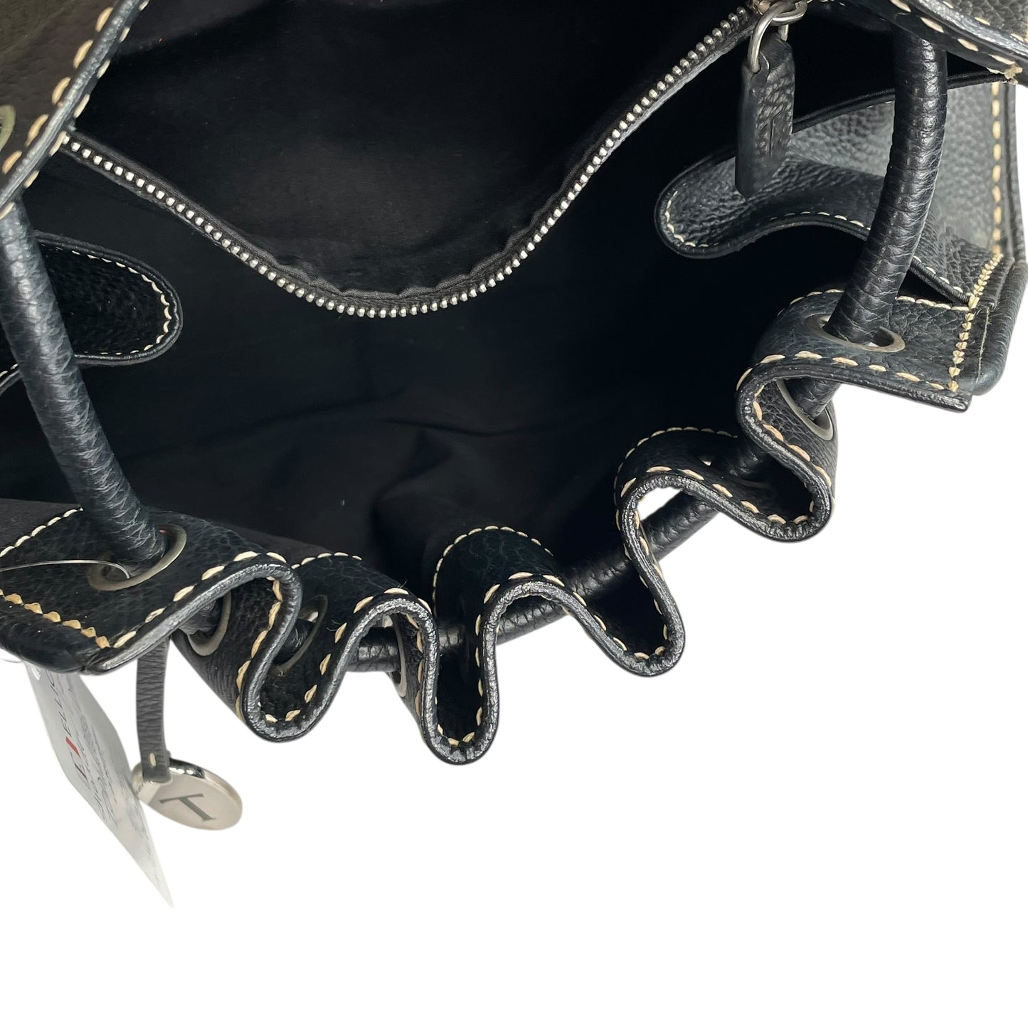 TOD’s Black Equestrian Pebbled Brushed SHW Drawstring Leather Shoulder Purse