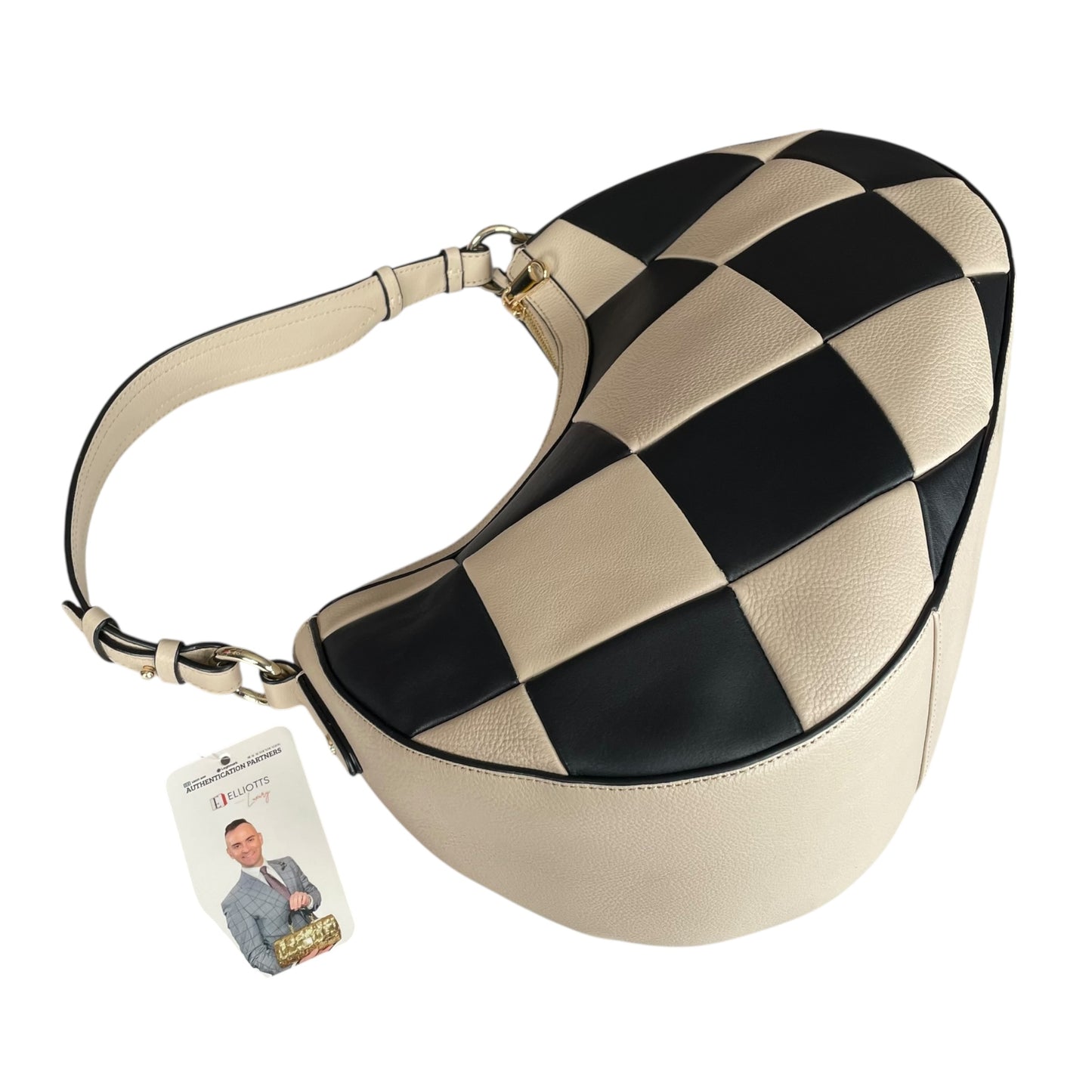 Bradley London Two-Tone Black Creme GHW Quilted Leather Shoulder 2-Way Hobo Bag