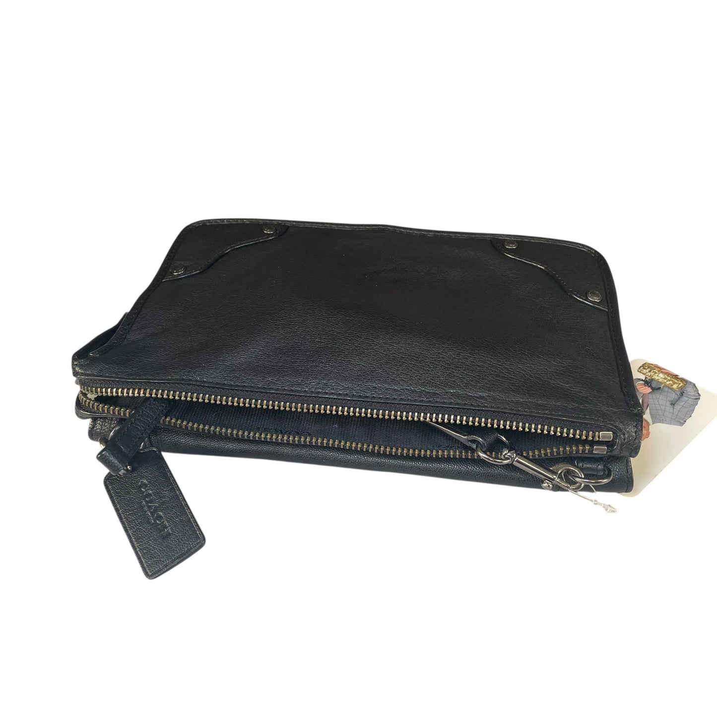 Coach Rhyder Black Leather Rugged Gunmetal HW Small Messenger Clutch Crossbody