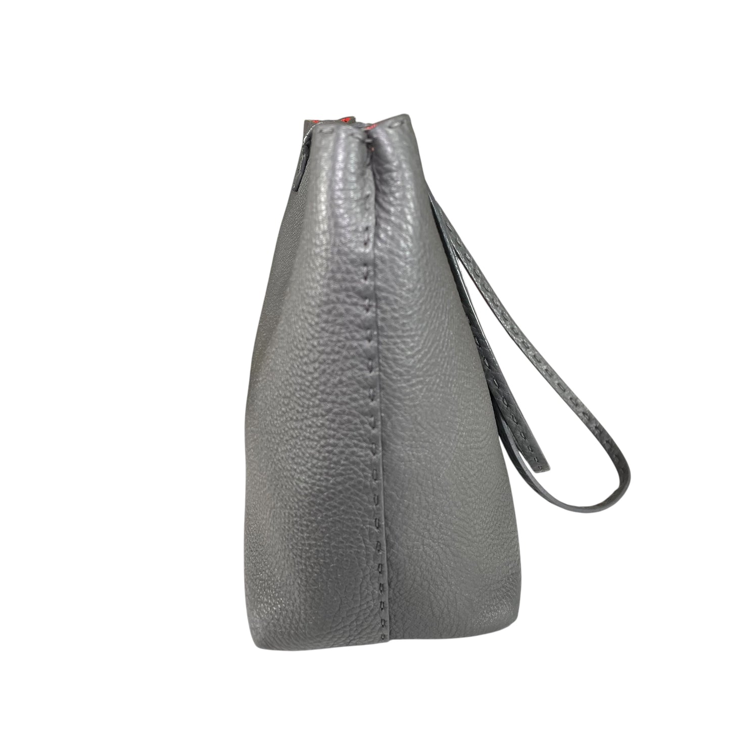 Fendi Selleria Grey / Red Sterling Silver  Pebbled Leather Lock Medium Tote