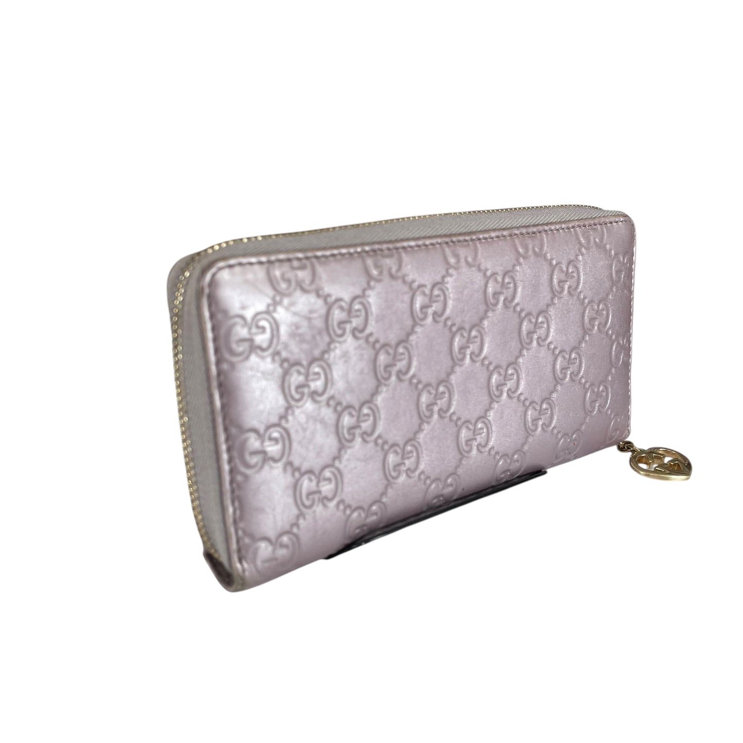 Gucci Guccissima GHW Metallic Lilac Zip Around Wallet GG Embossed Leather
