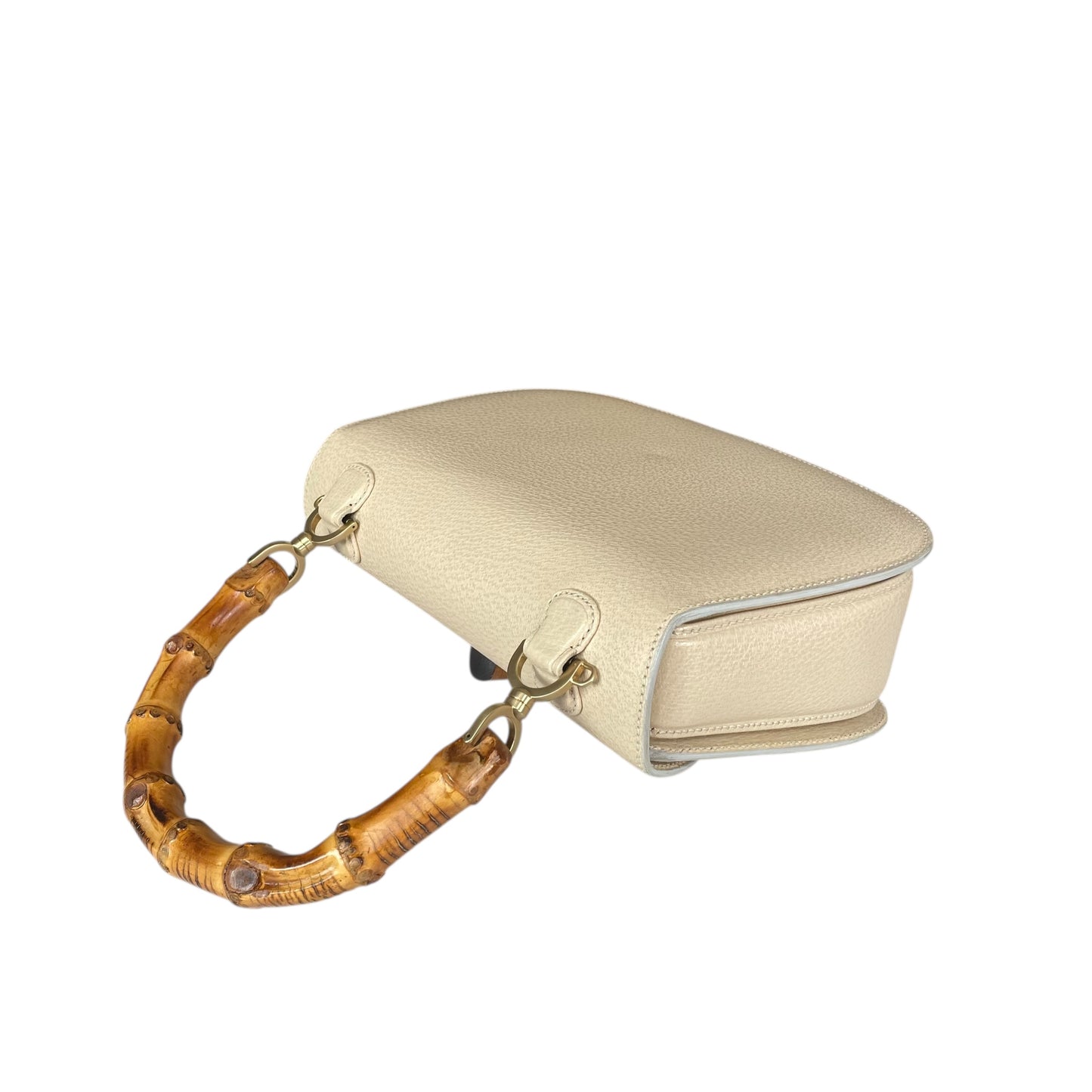 Gucci 1947 Bamboo Bone White Bamboo Turn-Lock Top Handle Flap Purse
