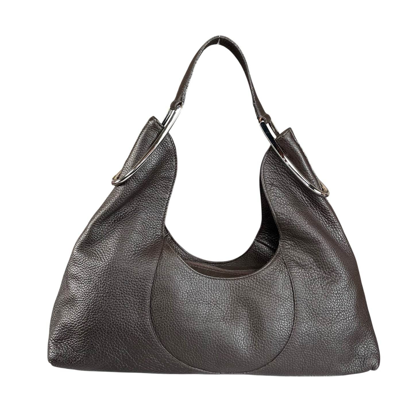 Furla Brown Pebbled Leather Hobo Bag SHW Double Sided Eyelet Deep D Shoulder Bag