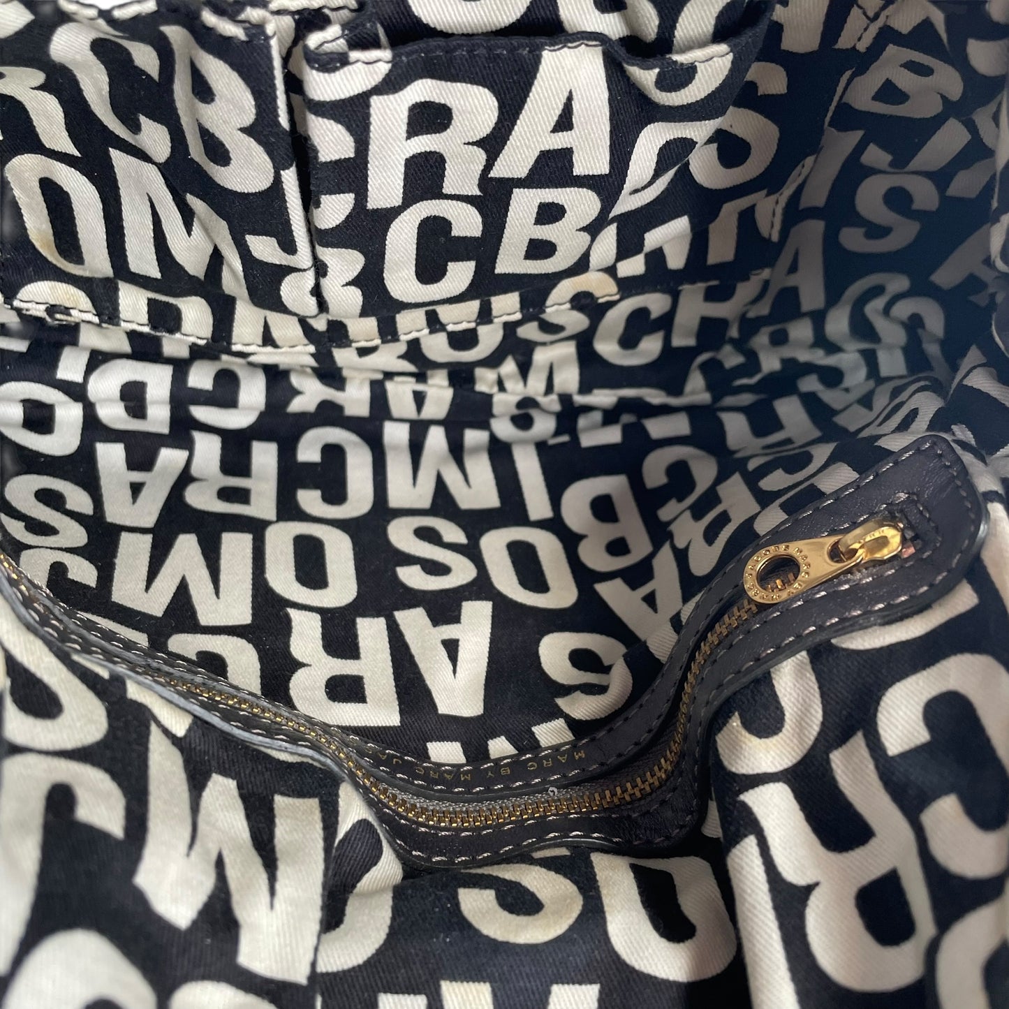 Marc Jacobs Linda Metallic Grey GHW Mono Leather Cinched Shoulder Purse