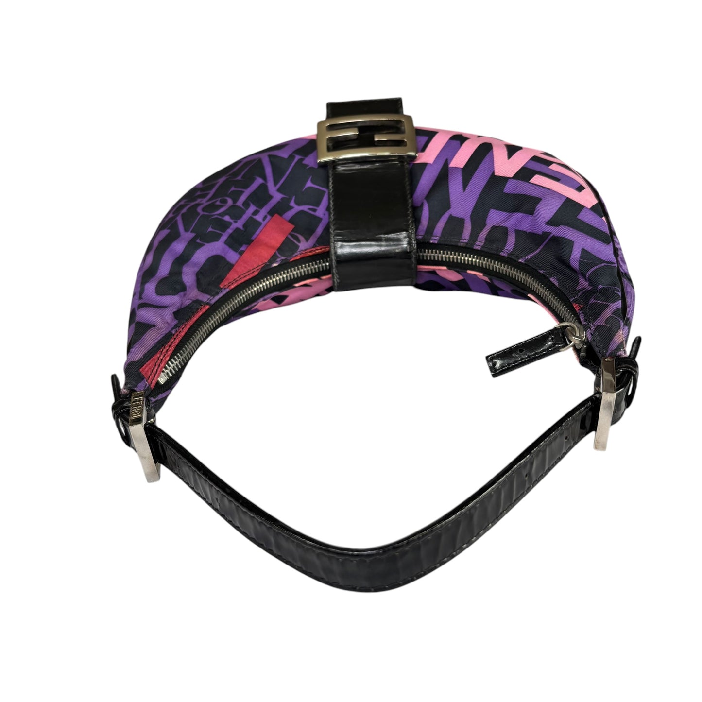 Fendi Y2K Baguette Crescent Graffiti Purple Pink Canvas Patent Leather Purse