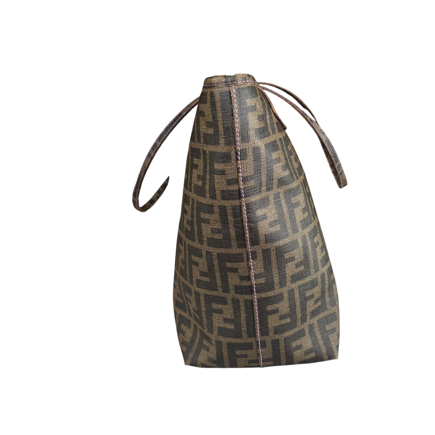 Fendi Spalmati Zucca Coated Canvas Brown / Black Zip Shoulder Tote