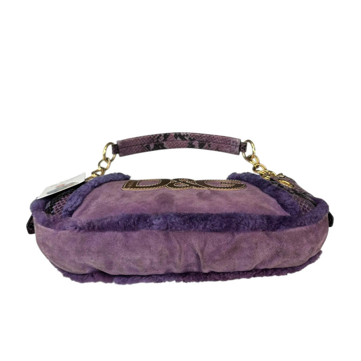Dolce & Gabbana Y2K Purple Shearling Python Embossed Shoulder Purse