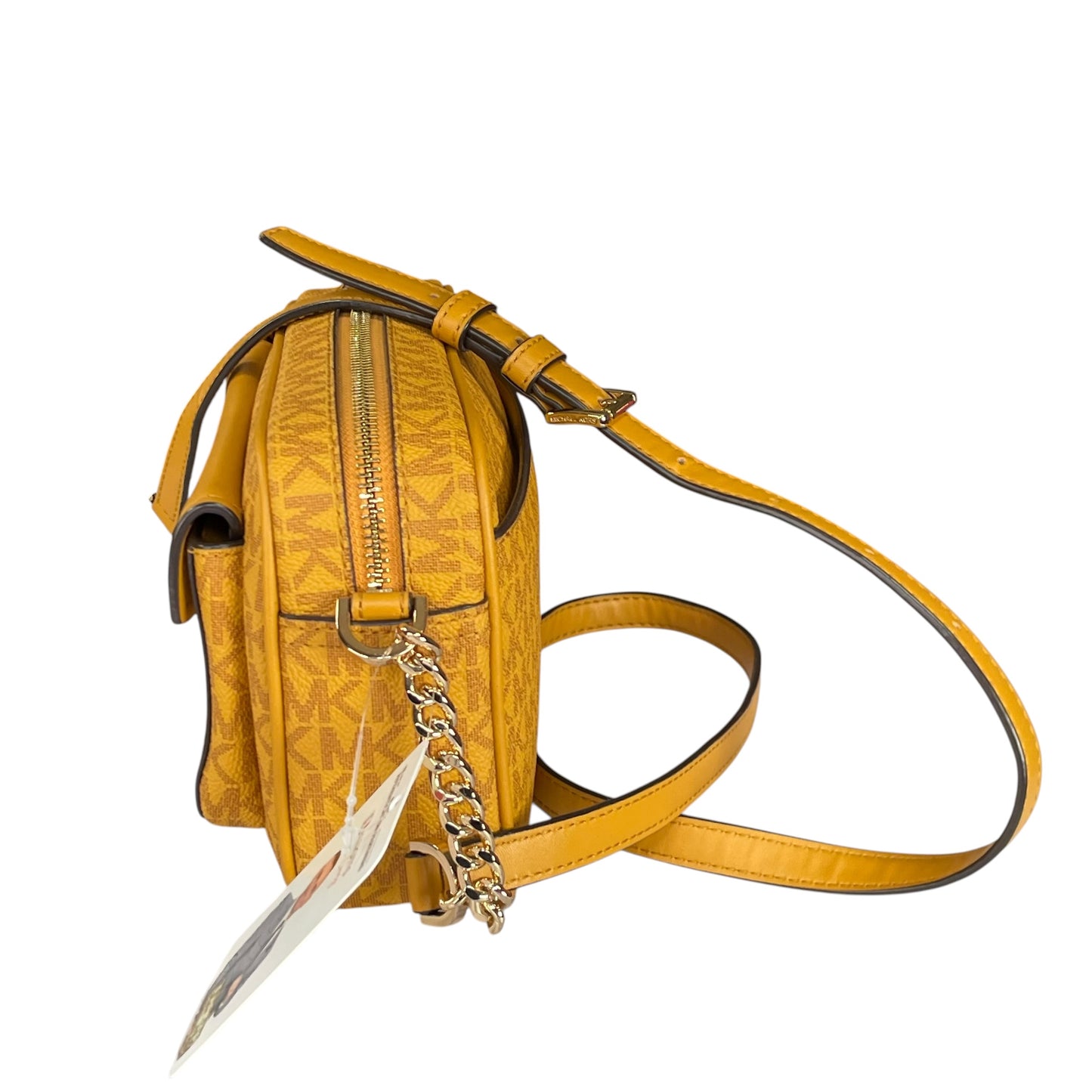 Micheal Kors Mustard GHW Jet Set Leather Canvas Crossbody