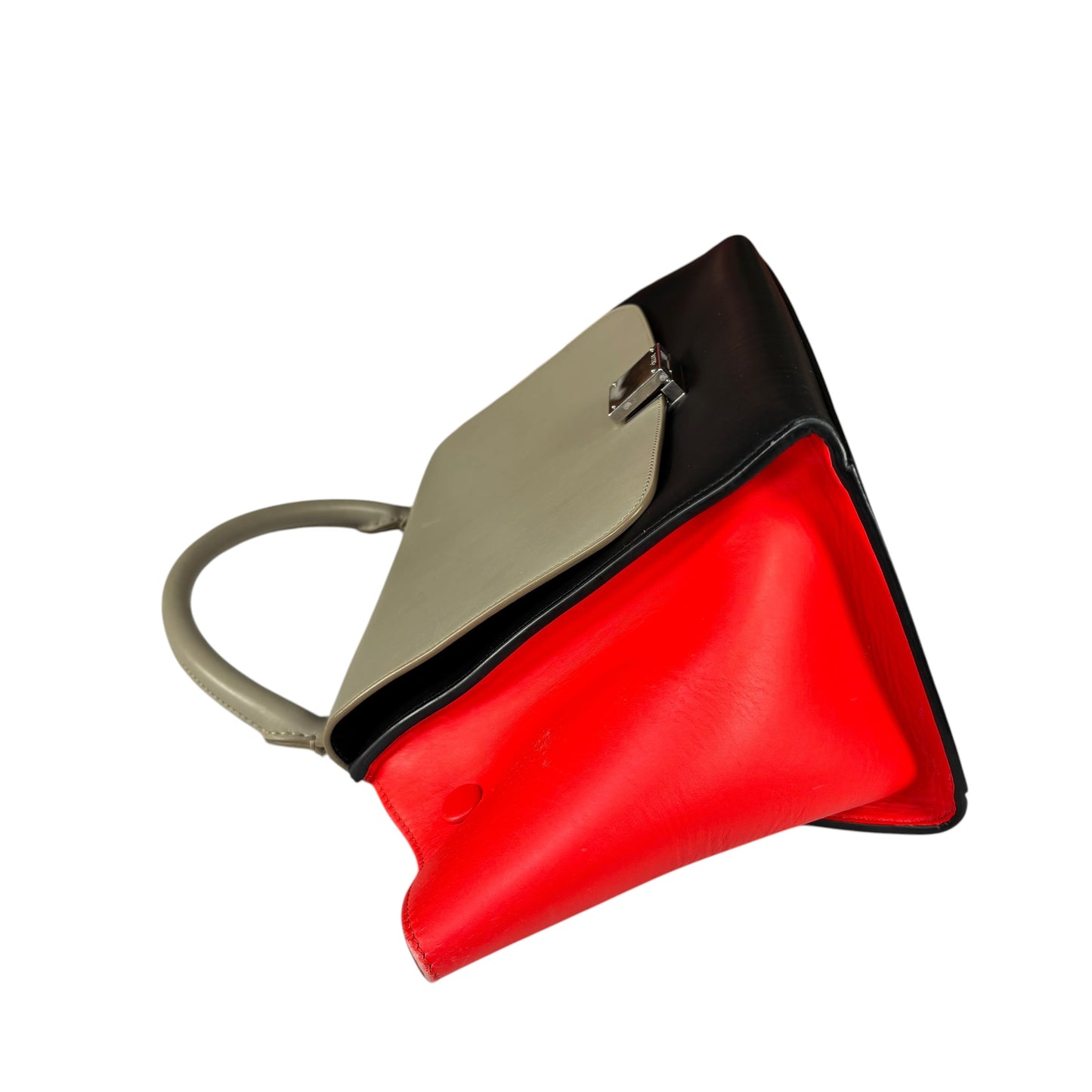 Celine Trapeze Tri-Color Red Black Grey Turn-Lock Top Handle Purse