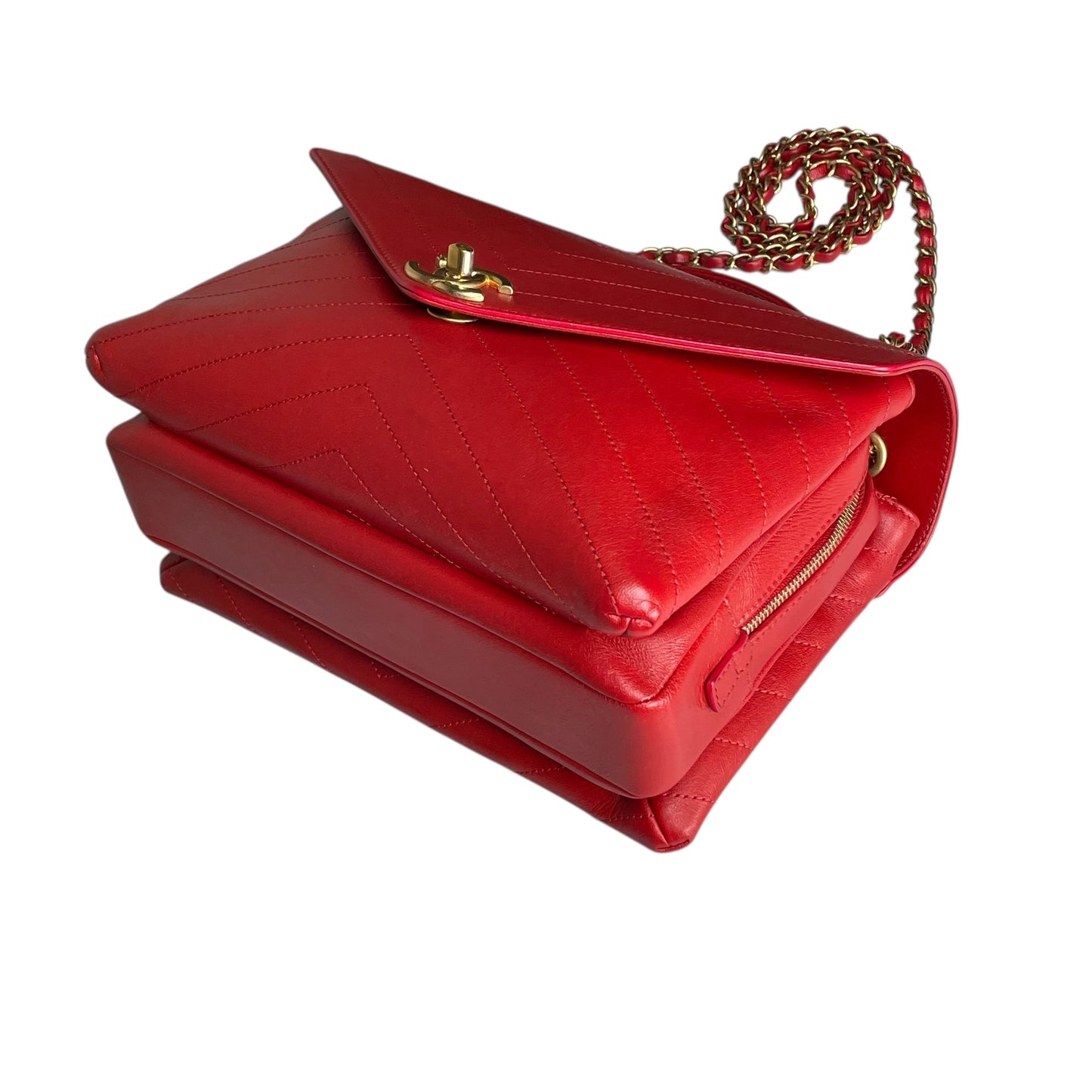 Chanel Paris–Seoul Chevron Envelope Leather Flap Bag – Red – Medium