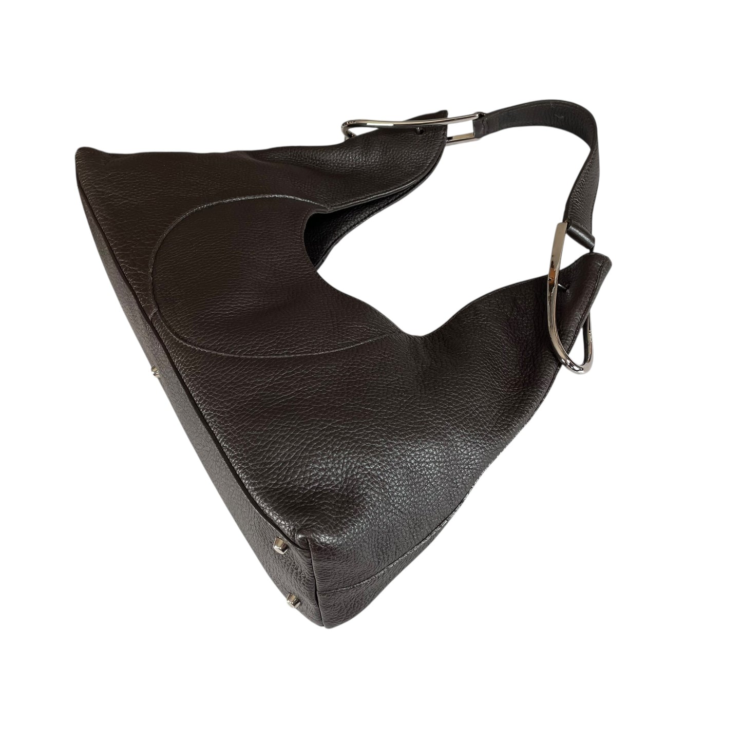 Furla Brown Pebbled Leather Hobo Bag SHW Double Sided Eyelet Deep D Shoulder Bag