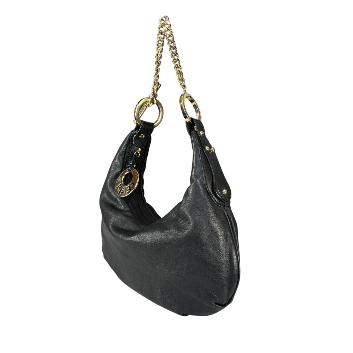 Fendi Mini Chef GHW Crescent Black Leather Chain Shoulder Purse